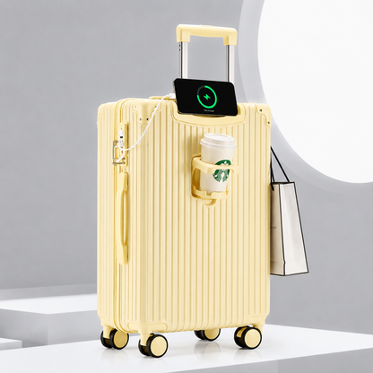 Cabin Bag 20 Inches with USB Port & Cup Holder – Cream White, Black, Lemon Yellow, Sky Blue, Pink | Lightweight ABS+PC Travel Luggage