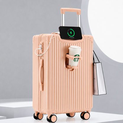 Cabin Bag 20 Inches with USB Port & Cup Holder – Cream White, Black, Lemon Yellow, Sky Blue, Pink | Lightweight ABS+PC Travel Luggage