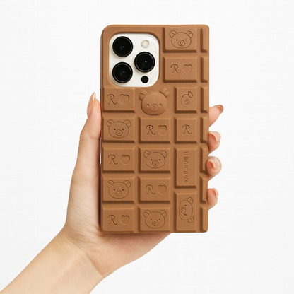 Chocolate Bar iPhone Case | Cute 3D Rilakkuma Silicone Cover for iPhone 14, 15, 16 Series