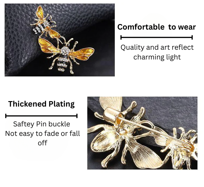 Bee Rhinestone Brooch Pin – Elegant Gold & Crystal Insect Jewelry for Women, Men & Gifts