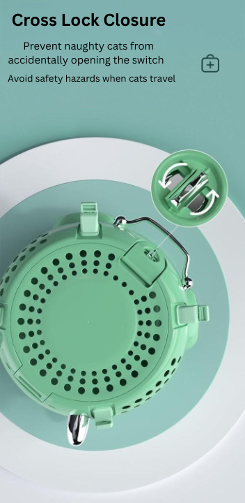 Green pet safety device with cross lock closure on a light green background