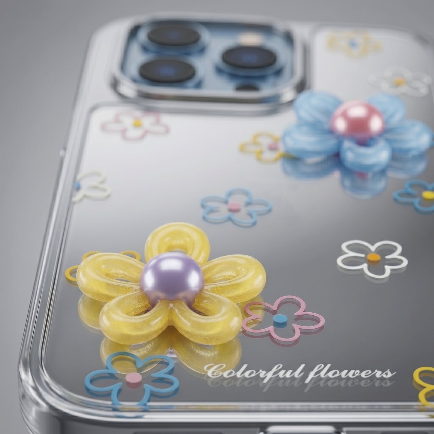 3D Mirror Flower iPhone Case | Cute Glossy Floral Cover for iPhone 14, 15, 16 Series