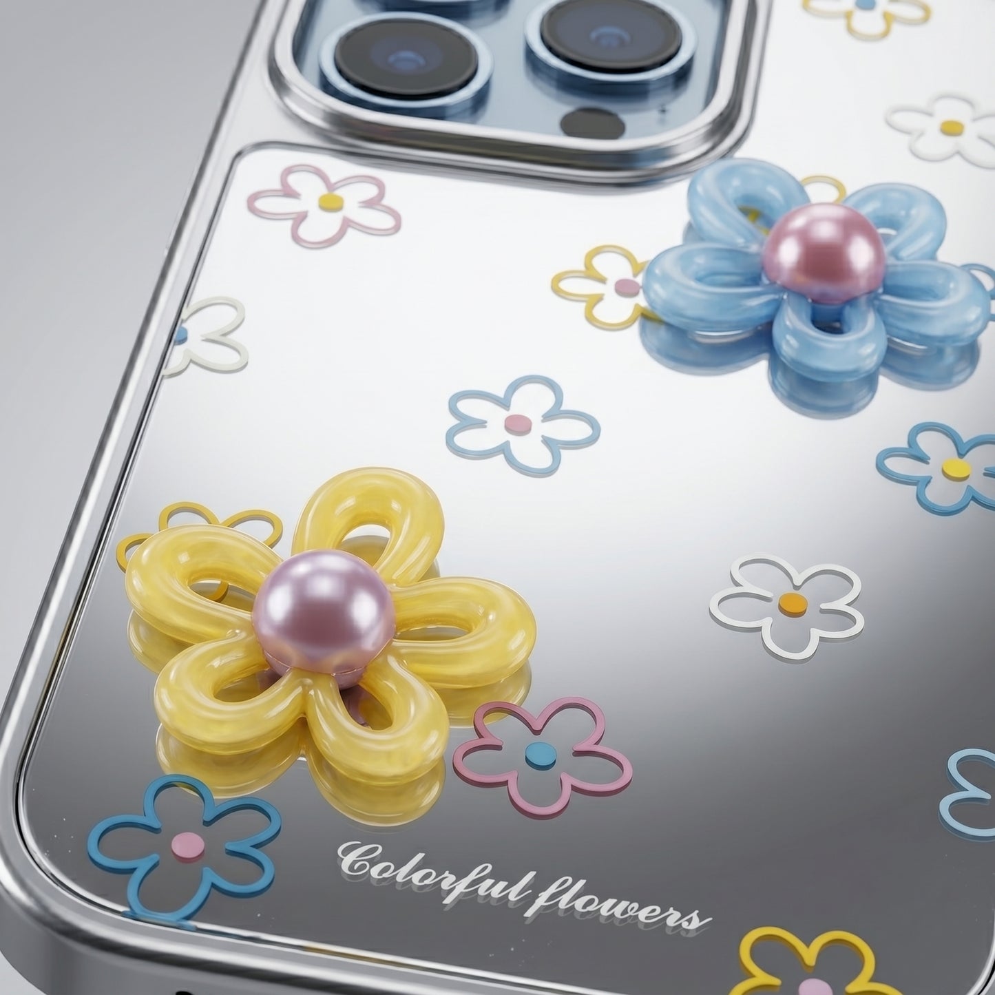 3D Mirror Flower iPhone Case | Cute Glossy Floral Cover for iPhone 14, 15, 16 Series