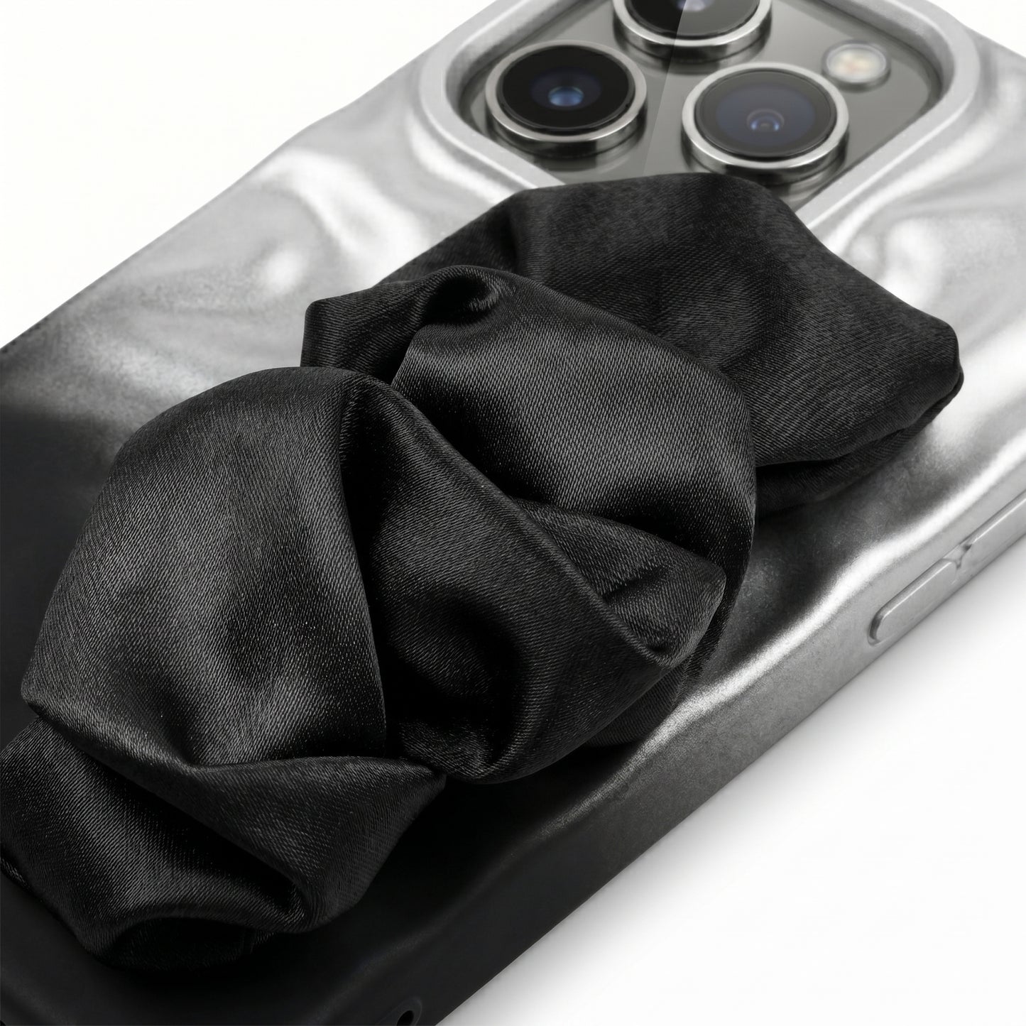 Silk Wristband Mobile Case – Gray & Black | Shockproof Grip Cover for iPhones