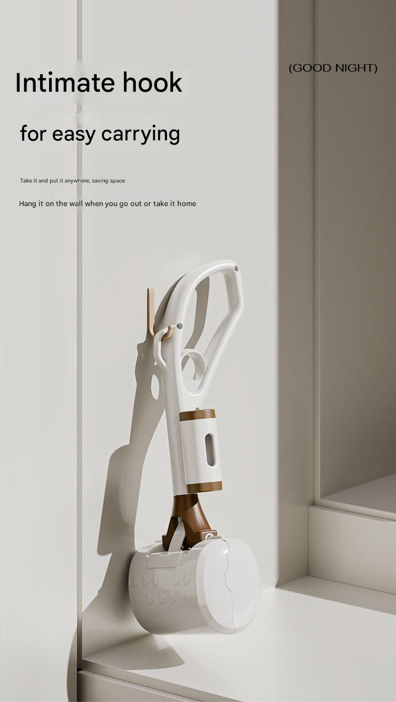 White hook with a product attached on a white wall.