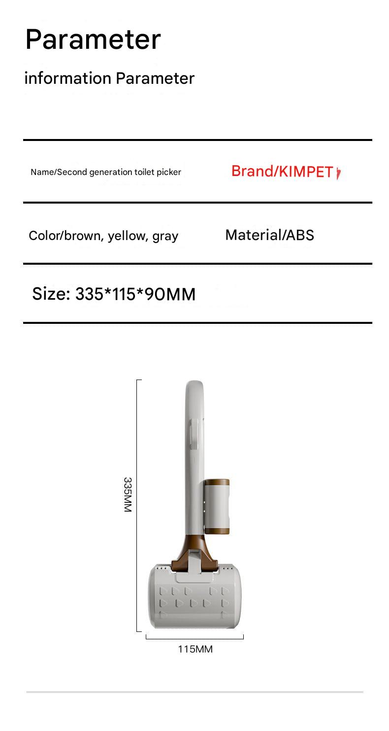 Product details of a second-generation toilet picker with dimensions and material information.