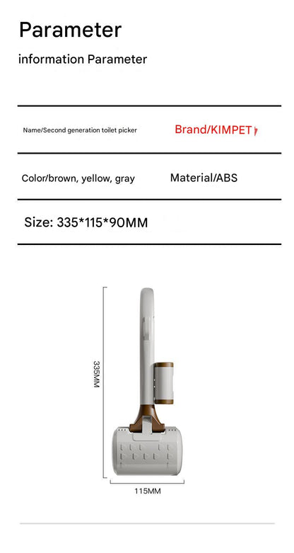 Product details of a second-generation toilet picker with dimensions and material information.