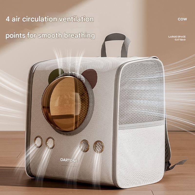 Cat bed with air circulation points on a wooden floor