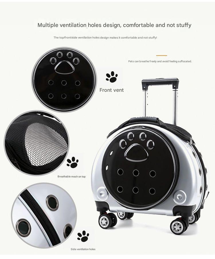 Pet travel carrier with multiple ventilation holes and front vent design on a white background.