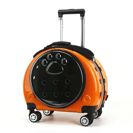Space Capsule Pet Carrier Trolley & Backpack – Portable Travel Bag for Cats & Small Dogs with Breathable Ventilation Window