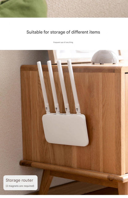 Storage router attached to a wooden surface with text indicating suitability for storing different items.