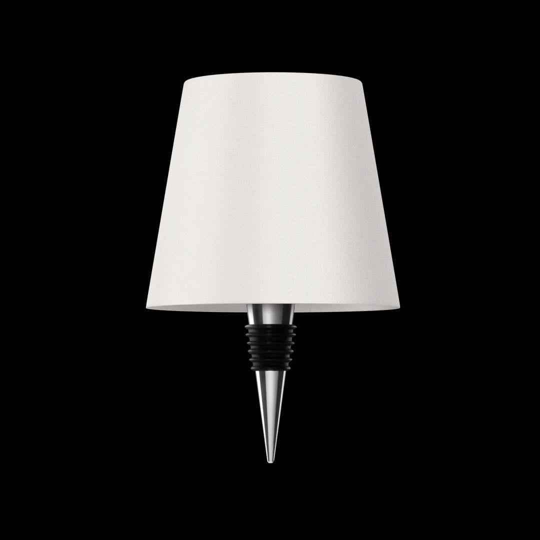 White lampshade with a metallic spike on a black background