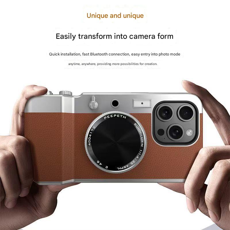 Retro Camera Style Magnetic Wireless Charging Phone Case with Beauty Mirror for iPhone