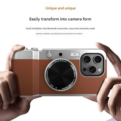 Retro Camera Style Magnetic Wireless Charging Phone Case with Beauty Mirror for iPhone
