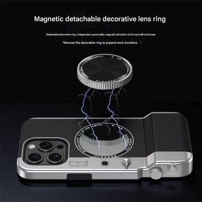 Retro Camera Style Magnetic Wireless Charging Phone Case with Beauty Mirror for iPhone