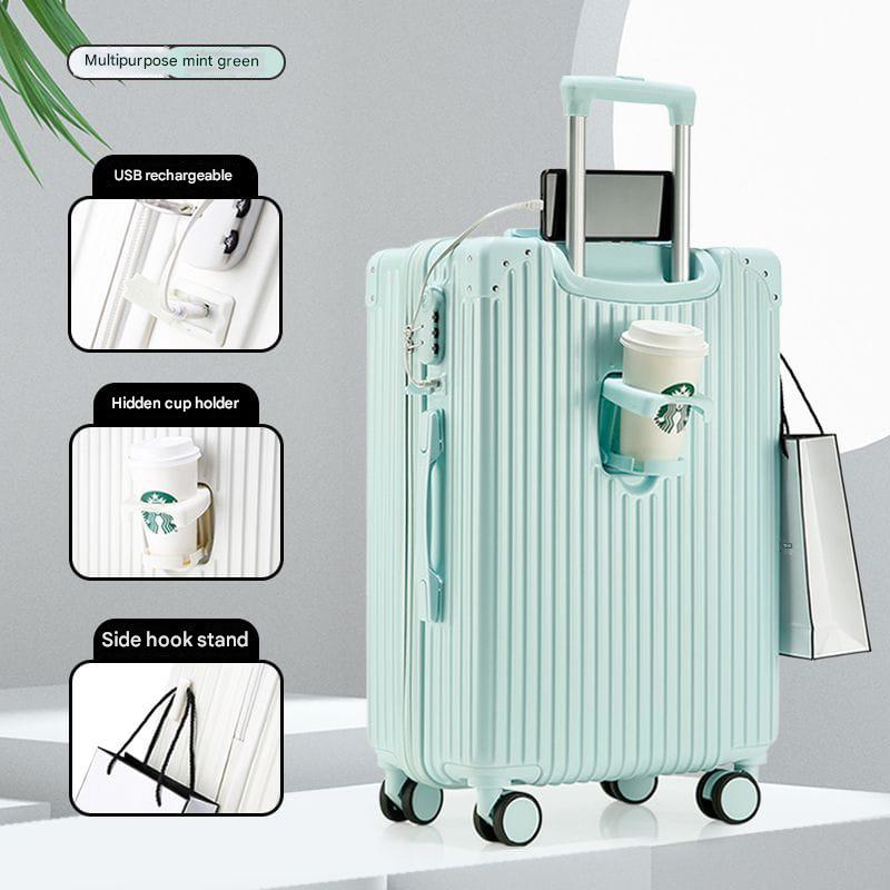 Cabin Bag 20 Inches with USB Port & Cup Holder – Cream White, Black, Lemon Yellow, Sky Blue, Pink | Lightweight ABS+PC Travel Luggage