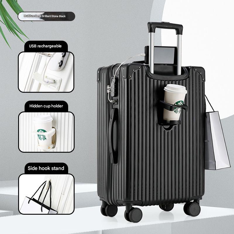 Cabin Bag 20 Inches with USB Port & Cup Holder – Cream White, Black, Lemon Yellow, Sky Blue, Pink | Lightweight ABS+PC Travel Luggage