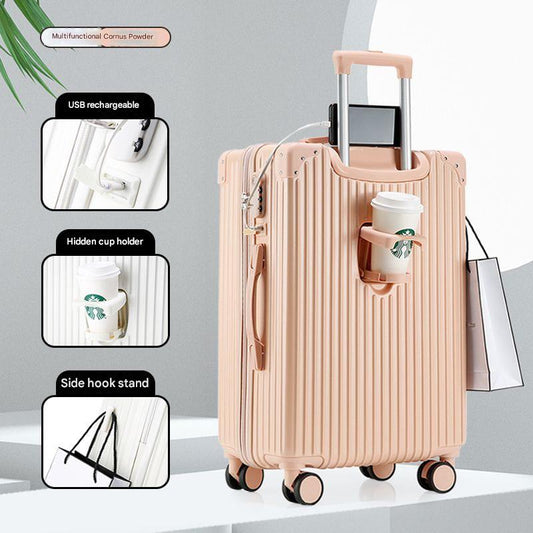 Cabin Bag 20 Inches with USB Port & Cup Holder – Cream White, Black, Lemon Yellow, Sky Blue, Pink | Lightweight ABS+PC Travel Luggage