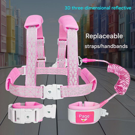 Baby Safety Anti-Lost Harness Leash – 2M Adjustable Strap & Wristband, Reflective, One-Touch Release (Sakura Pink & Mint Blue)