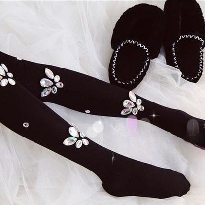Luxury Crystal Gemstone Stockings – Black & White | Medium Thickness Fashion Tights for Women