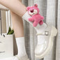 Strawberry Bear Doll Plush Socks – Cute Kawaii Fashion Socks (Mid Tube & Calf Length, White & Black Variants)