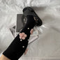Pearl Flower Calf Socks for Women – White & Black | Cute Embroidered Socks with Pearls