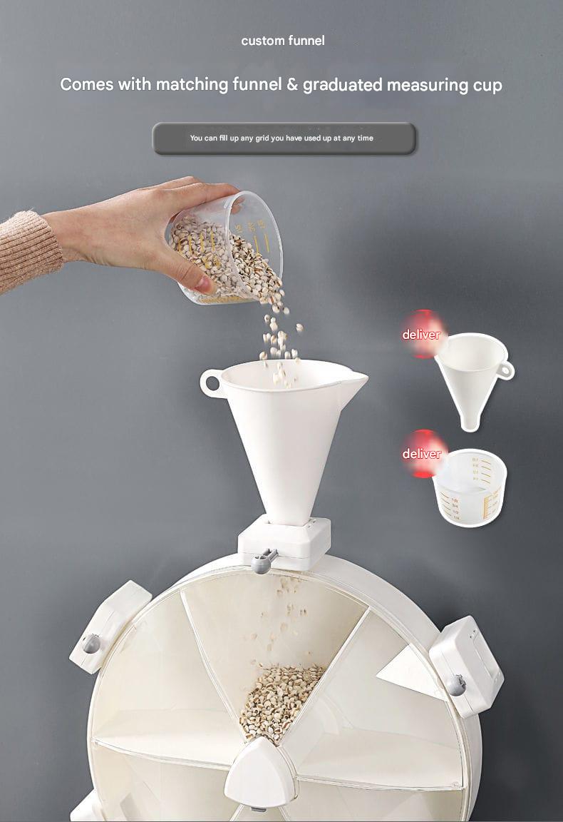 Wall-Mounted Rotating Grain Storage Box – 360° Partitioned Dispenser for Rice, Pulses, and Grains