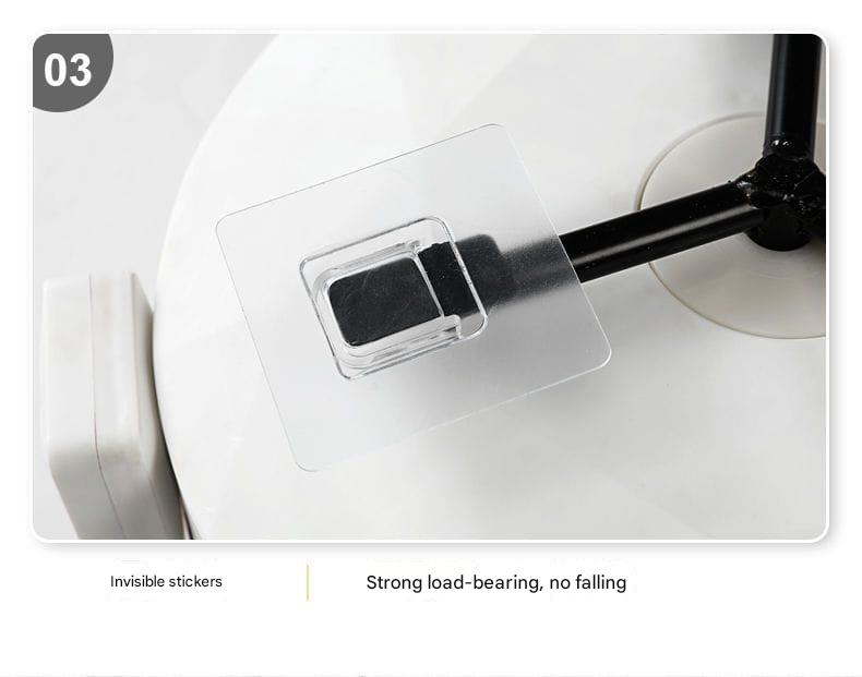 Transparent sticker on a white surface with text 'Invisible stickers' and 'Strong load-bearing, no falling'.