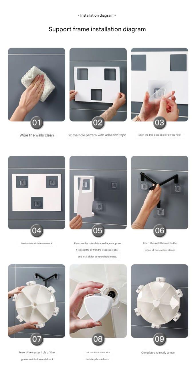 Step-by-step installation diagram for a support frame