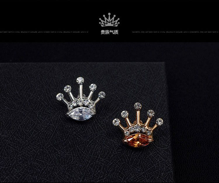 Regal Crown Brooch Pin – Crystal Lapel Pin (Navette Center)