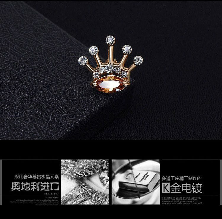 Regal Crown Brooch Pin – Crystal Lapel Pin (Navette Center)