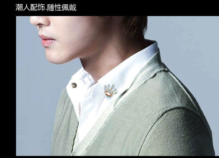 Regal Crown Brooch Pin – Crystal Lapel Pin (Navette Center)