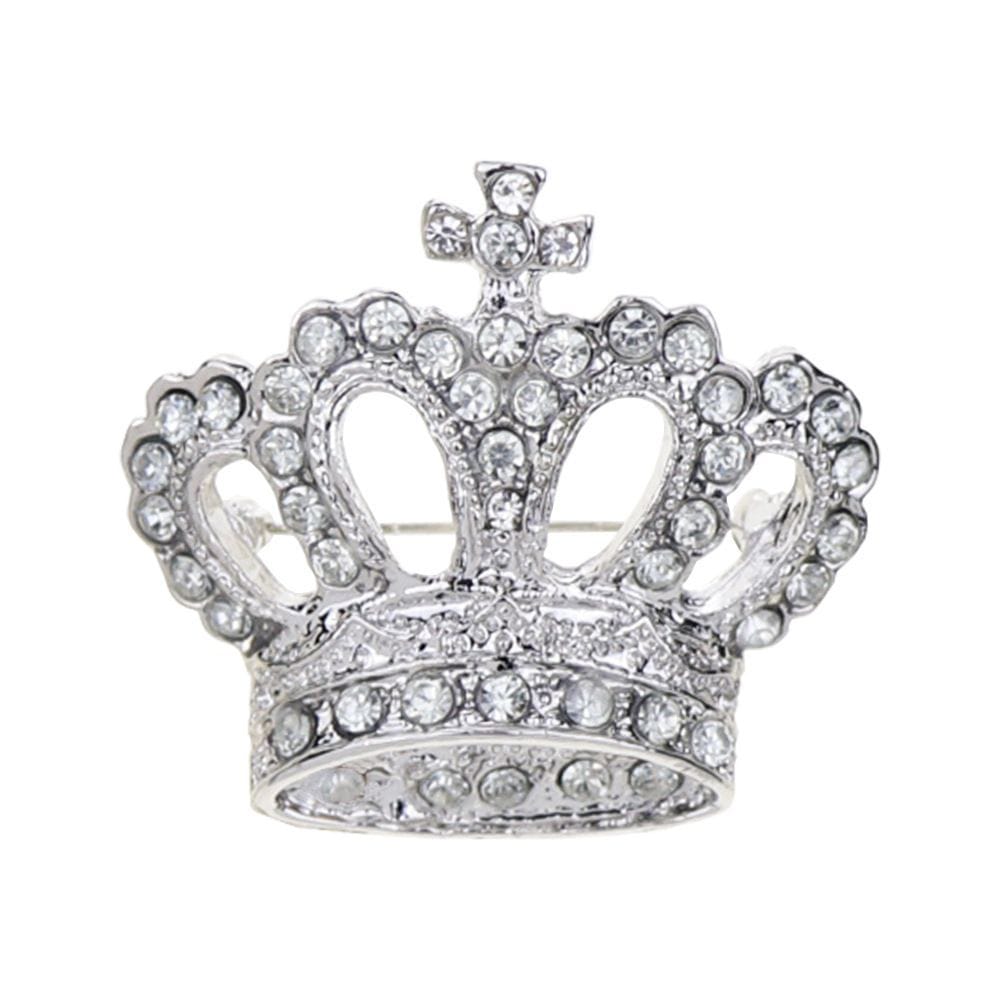 Royal Crown Brooch Pin for Men & Women – Crystal Rhinestone Lapel Badge, Gold & Silver Variants