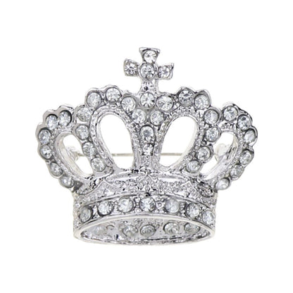 Royal Crown Brooch Pin for Men & Women – Crystal Rhinestone Lapel Badge, Gold & Silver Variants