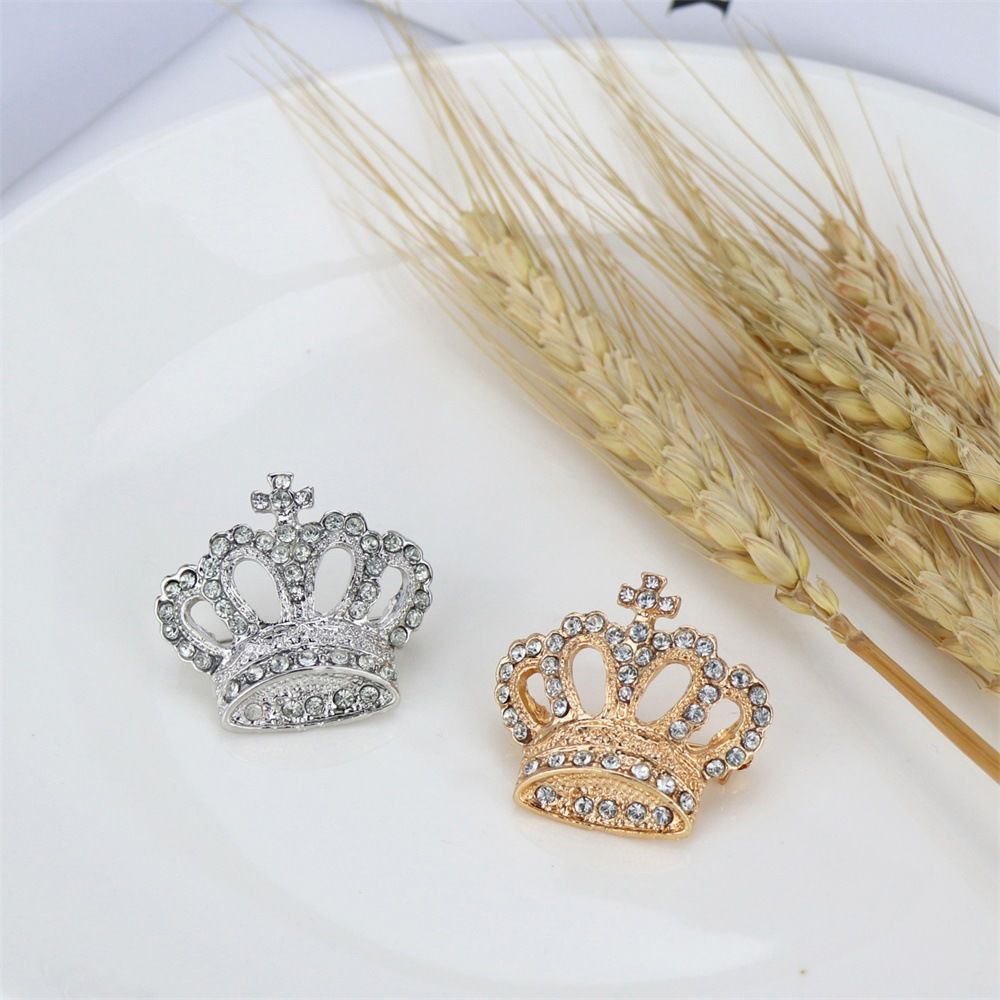 Royal Crown Brooch Pin for Men & Women – Crystal Rhinestone Lapel Badge, Gold & Silver Variants