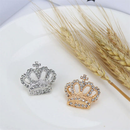 Royal Crown Brooch Pin for Men & Women – Crystal Rhinestone Lapel Badge, Gold & Silver Variants