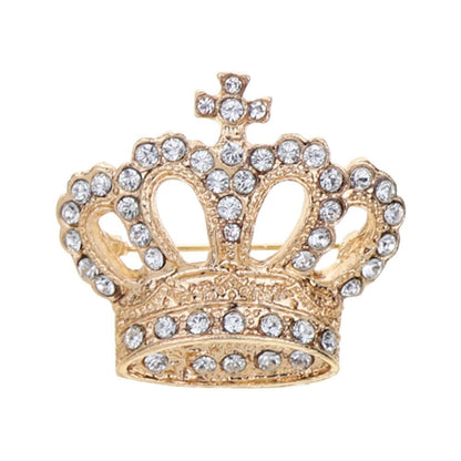 Royal Crown Brooch Pin for Men & Women – Crystal Rhinestone Lapel Badge, Gold & Silver Variants