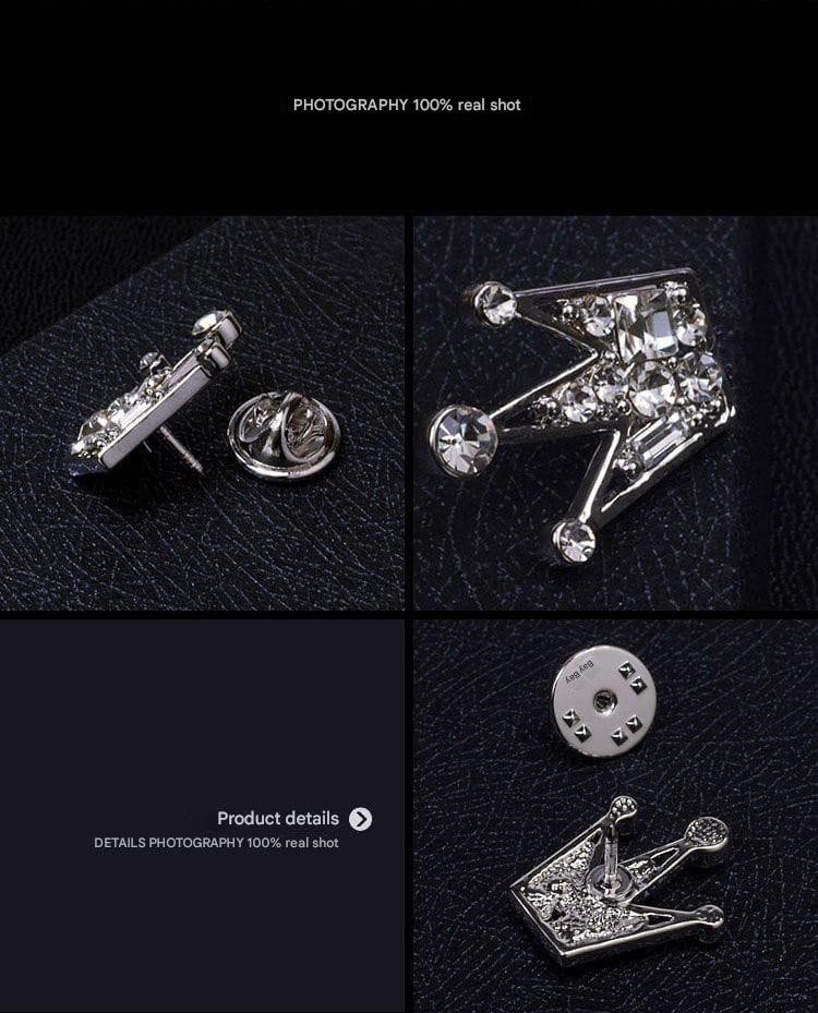 Royal Crown Brooch Pin – Luxury Crystal Lapel Pin (Pointed Crown)