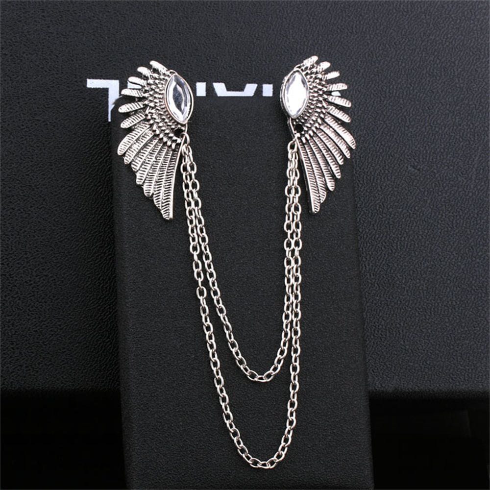 Vintage Wing Chain Collar Brooch Pin – Angel Wing Lapel Chain for Men & Women Shirts, Suits & Sweaters