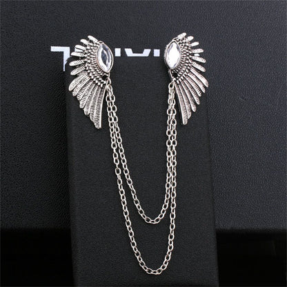 Vintage Wing Chain Collar Brooch Pin – Angel Wing Lapel Chain for Men & Women Shirts, Suits & Sweaters