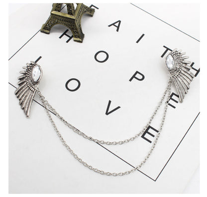 Vintage Wing Chain Collar Brooch Pin – Angel Wing Lapel Chain for Men & Women Shirts, Suits & Sweaters