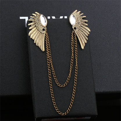 Vintage Wing Chain Collar Brooch Pin – Angel Wing Lapel Chain for Men & Women Shirts, Suits & Sweaters