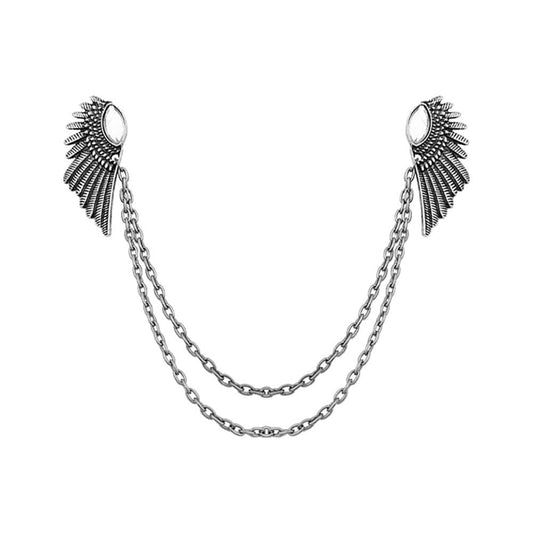 Vintage Wing Chain Collar Brooch Pin – Angel Wing Lapel Chain for Men & Women Shirts, Suits & Sweaters