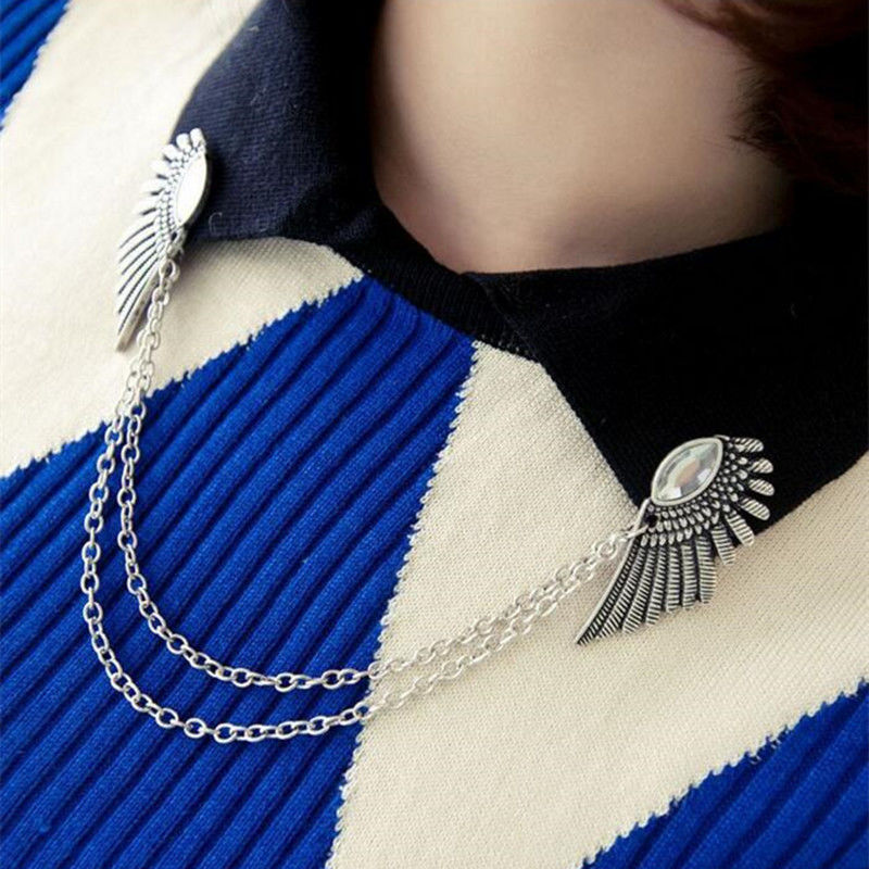 Vintage Wing Chain Collar Brooch Pin – Angel Wing Lapel Chain for Men & Women Shirts, Suits & Sweaters