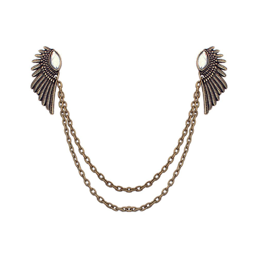 Vintage Wing Chain Collar Brooch Pin – Angel Wing Lapel Chain for Men & Women Shirts, Suits & Sweaters