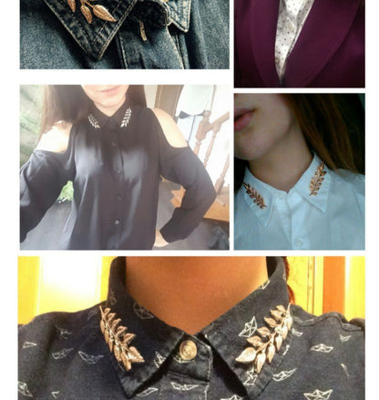 Elegant Leaf Collar Pin Brooch – Vintage Shirt Collar Clips