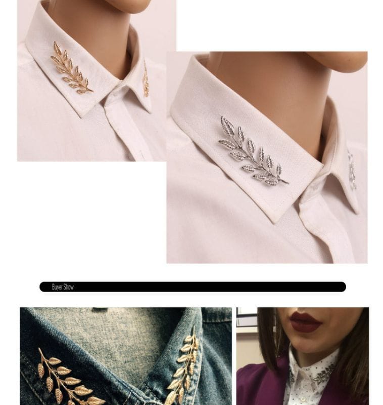 Elegant Leaf Collar Pin Brooch – Vintage Shirt Collar Clips