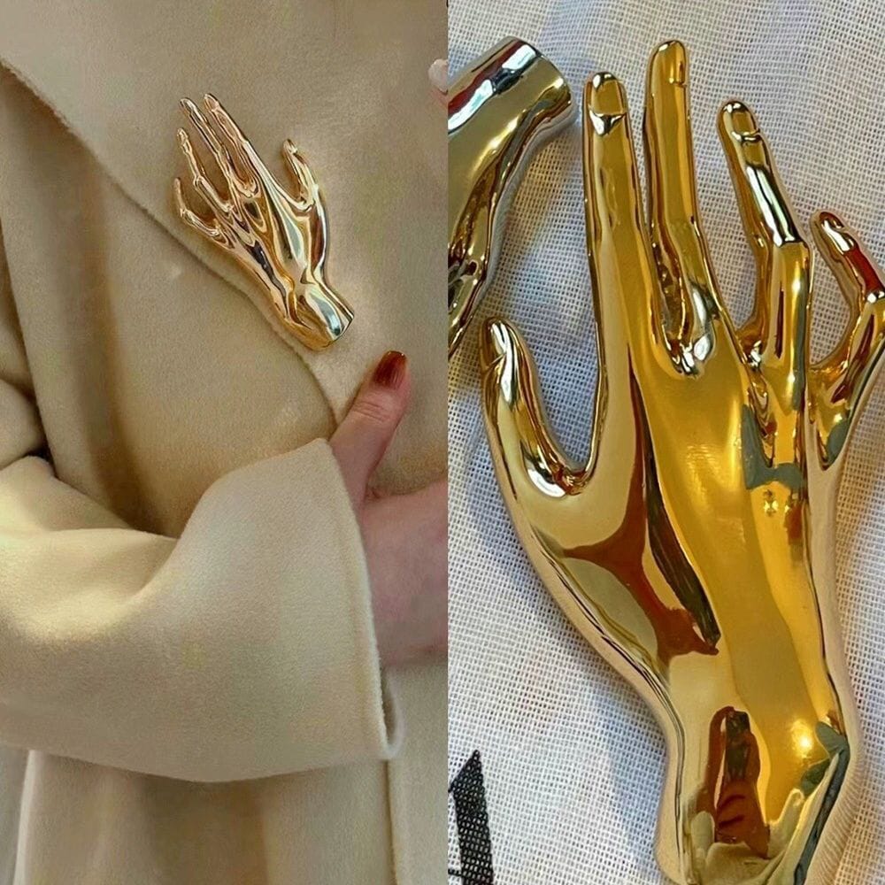 Elegant Hand Brooch Pin - Unique Gold & Silver Hand Gesture Lapel Pin