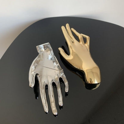 Elegant Hand Brooch Pin - Unique Gold & Silver Hand Gesture Lapel Pin