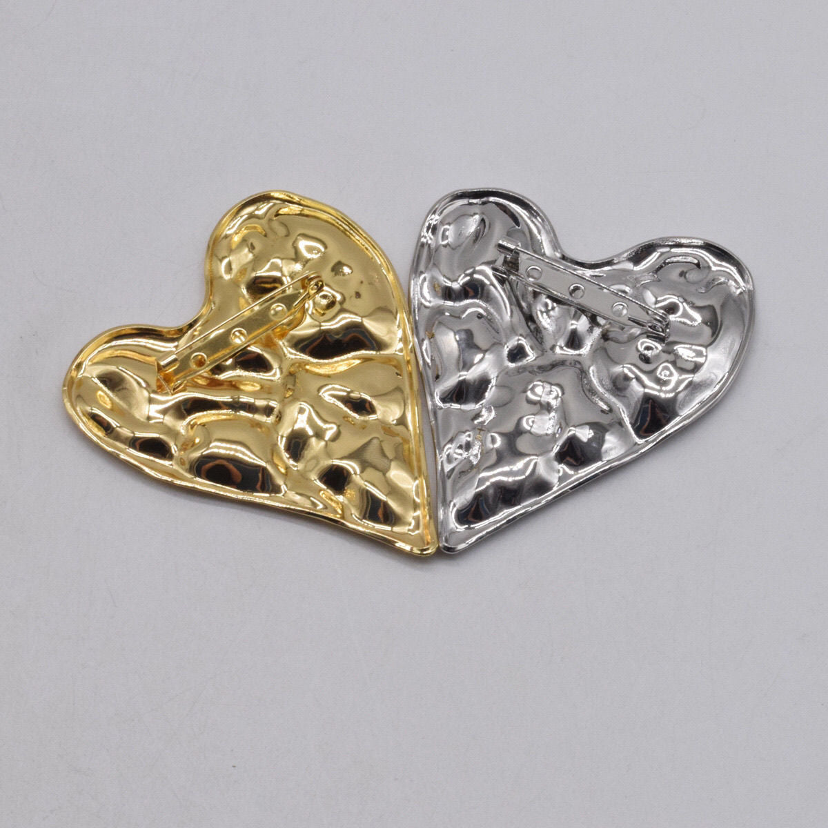 Chunky Heart Brooch Pin - Modern Gold & Silver Textured Lapel Pin